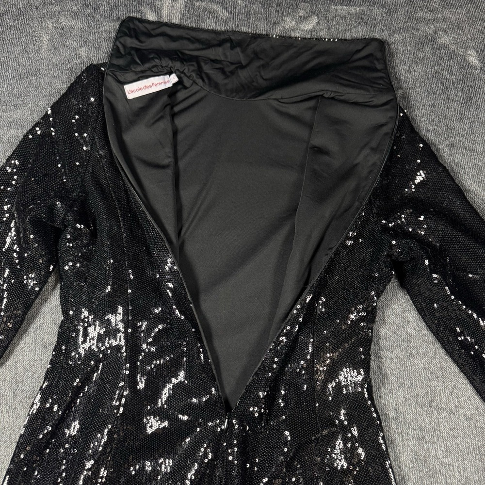 L'ECOLE DES FEMMES Women's Size Large Black Sequin Turtleneck Zip Back Dress - Picture 16 of 16